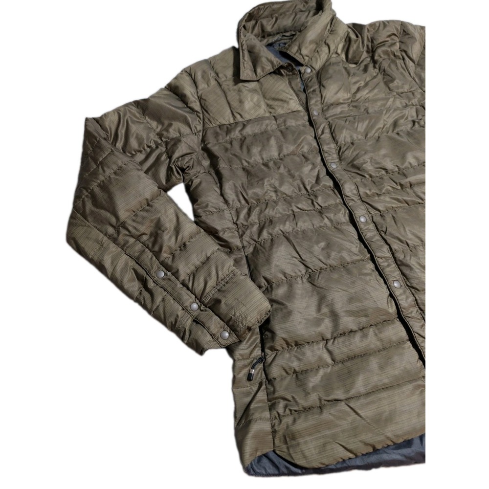Nau Down Shirt Jacket Mens L Olive Green Goose Down Snap Puffer - Picture 4 of 8